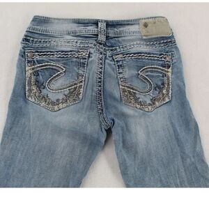 Silver Womens 27X31 SKINNY Straight Jeans THICK STITCH WHISKERING Distressed